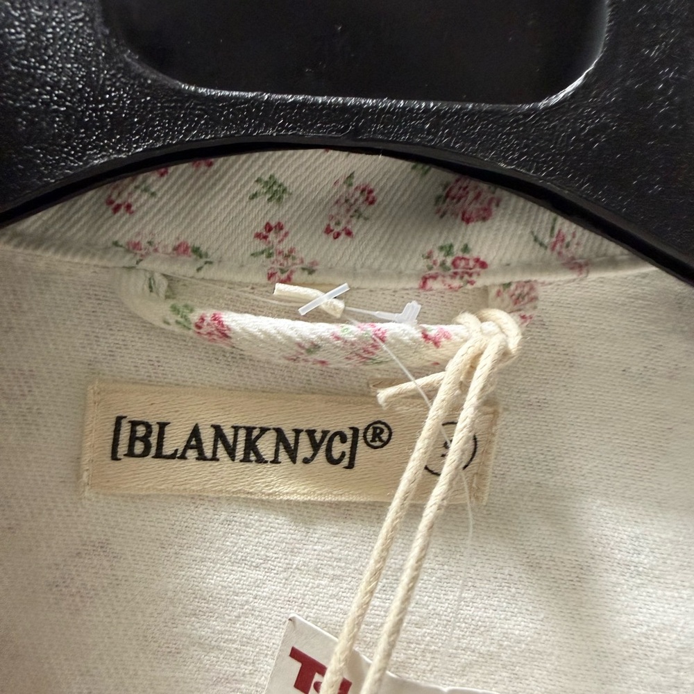 Blank NYC Cropped Floral Denim Jacket - Cream with Pink Print - Picture 3 of 10